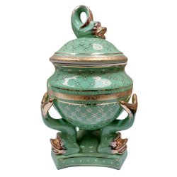 Sopera Porcelana base Peces 40 x 25 cm (Verde con dorado) 16 in